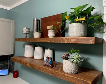 Floating Shelves, Wood Shelves with Brackets, Book Shelf, Bathroom and Kitchen Shelf , Hardwood Floating Shelf, Wall Shelf, Wall Decor