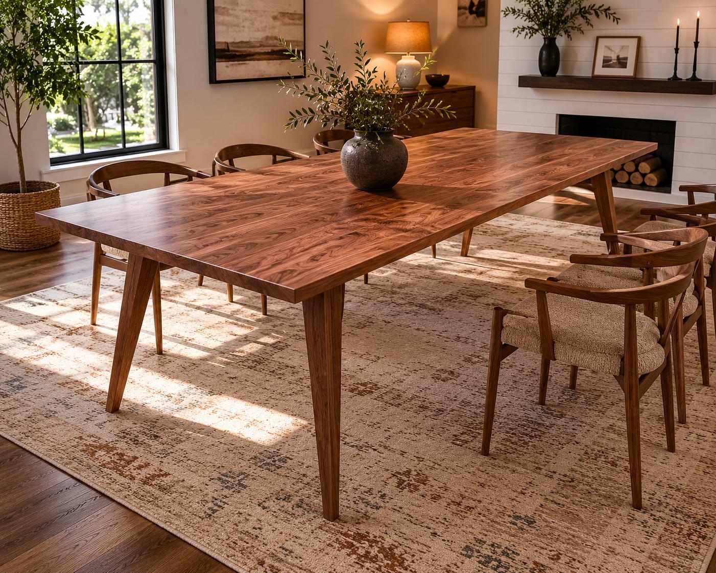 Mid Century Modern Walnut Dining Table | Solid Wood Table With Tapered ...