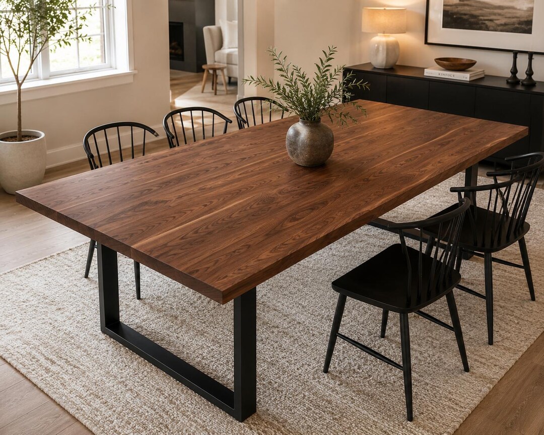 Solid Walnut Dining Table | Modern Hardwood Kitchen Table, Custom Size ...