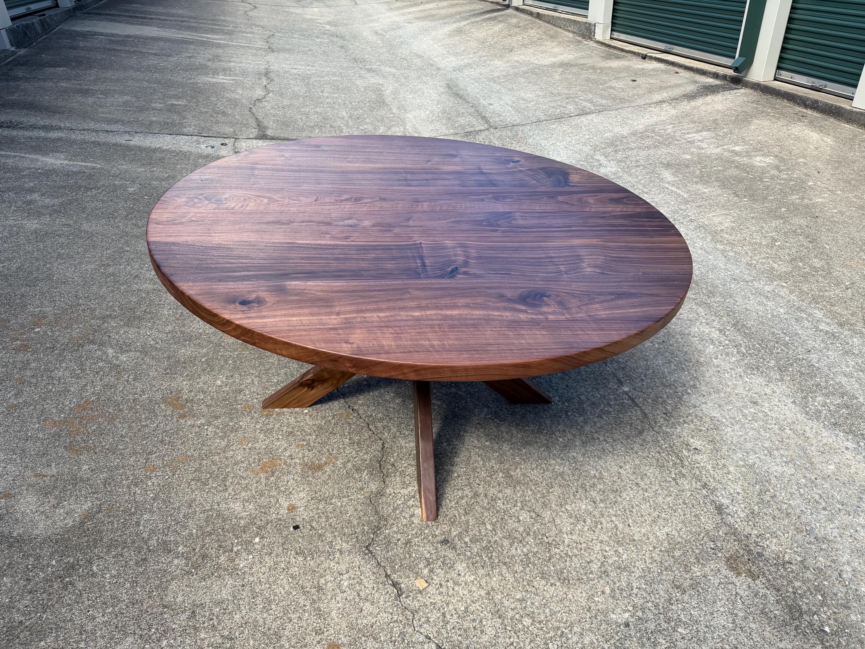 Solid Walnut Round Dining Table | Modern Steel Pedestal Base, Custom ...