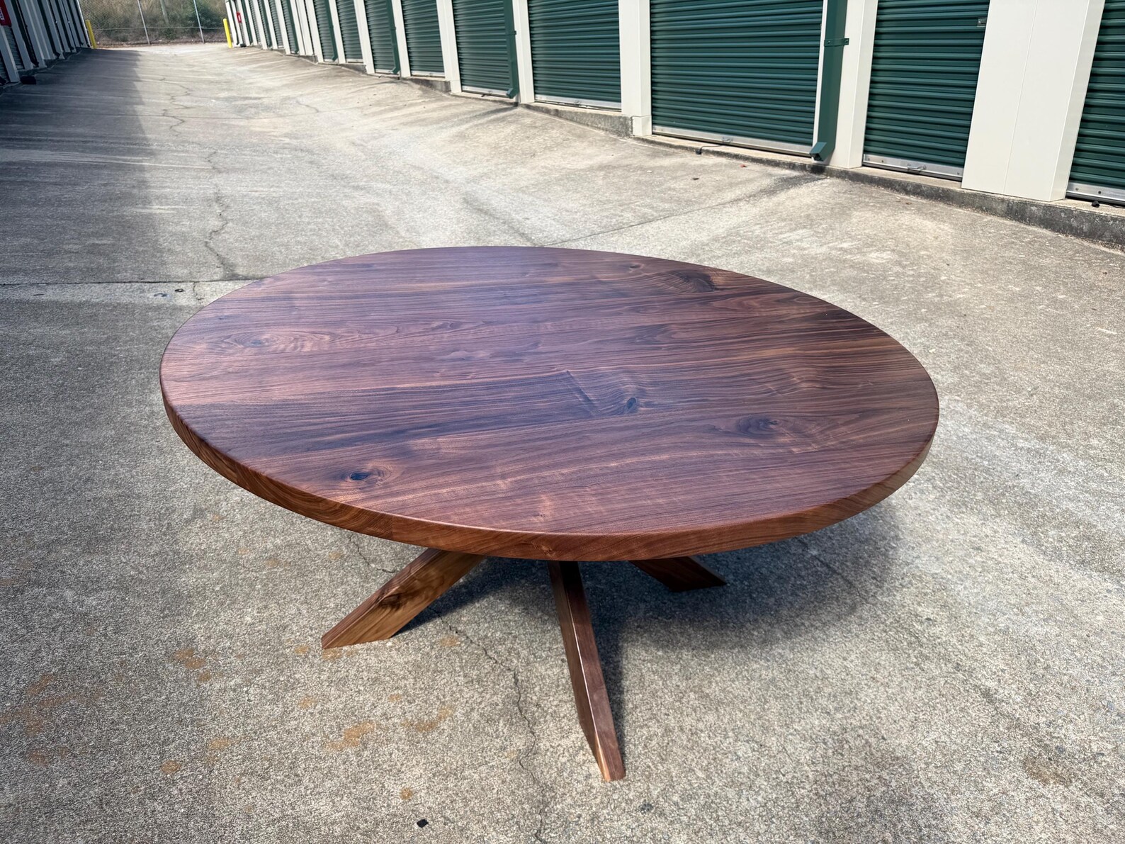 Solid Walnut Round Dining Table | Modern Steel Pedestal Base, Custom ...