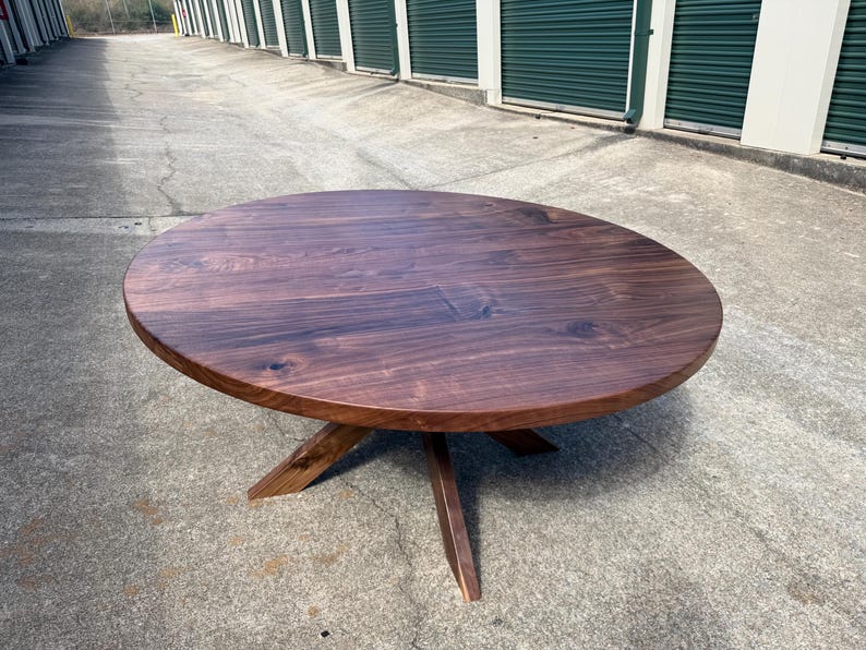 Solid Walnut Round Dining Table | Modern Steel Pedestal Base, Custom ...