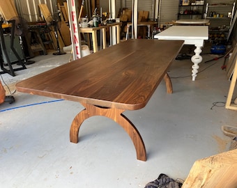 Handcrafted Walnut Dining Table: Modern Rustic Curved X-Base