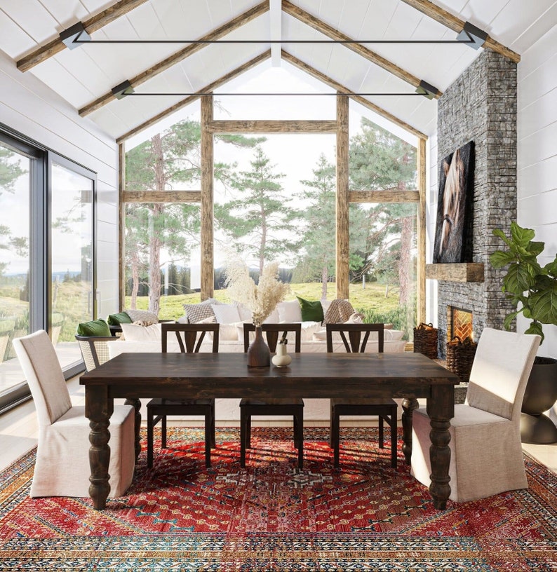 Handmade Pine Farmhouse Table: Rustic Turned Leg Kitchen Dining Table ...