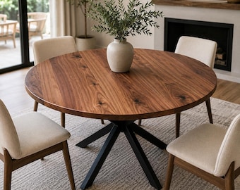 Solid Walnut Round Dining Table | Mid Century Modern Kitchen Furniture