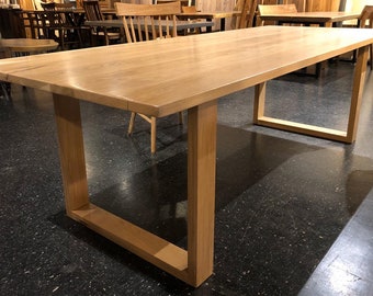Handcrafted White Oak Dining Table, U-Shaped Leg, Farmhouse Style