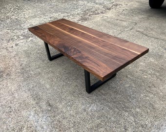 Handcrafted Black Walnut Coffee Table: Solid Wood Centerpiece, Metal Legs