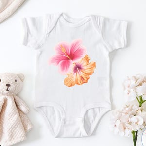 Tropical Hibiscus Baby Onesie, Family Matching Tshirt, Summer Beach Infant Bodysuit, Hawaiian Flower Baby Shower Gift, Cute Baby Girl Outfit