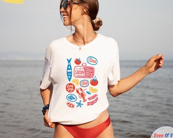 Retro Sardine Shirt, Fresh Fish & Soda Graphic Tee, Flavor of Summer White Summer Top, Coastal Diner Style T-Shirt, Beach Foodie Gift Idea