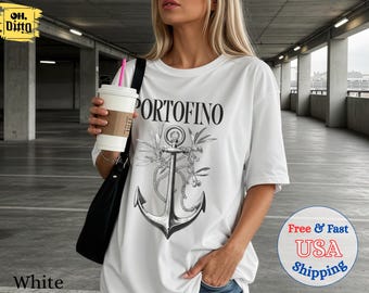 Portofino Shirt, Italian Riviera Tee, Comfort Colors® Nautical Anchor Graphic T-Shirt, Mediterranean Aesthetic Gift, Coastal Vacation Outfit