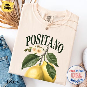 Positano Zitrone Shirt, Amalfiküste Italien T-Shirt, Italienisches Frucht Grafik Shirt, Mittelmeer Reisegeschenk, Sommer Küsten Urlaub Komfort Farben