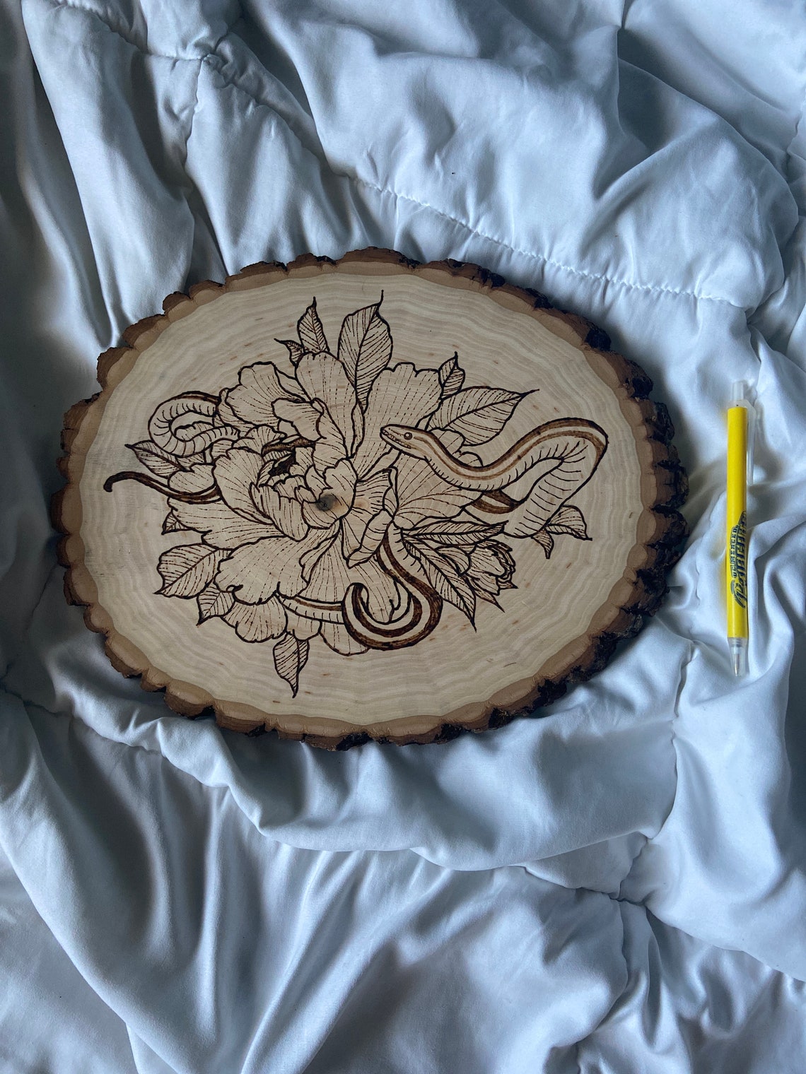 Flower and Snake Wood Burning Etsy