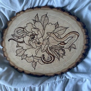 Flower and Snake wood burning