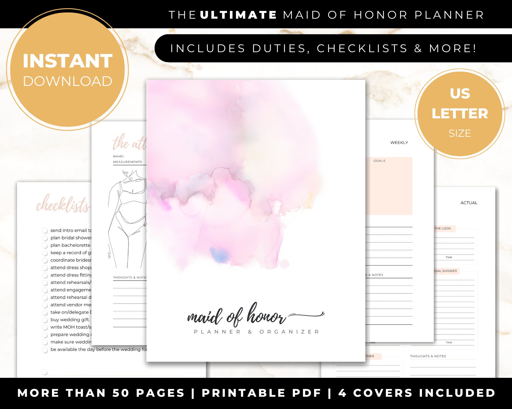 Printable Maid of Honor Planner PDF | Instant Download MOH Planner ...