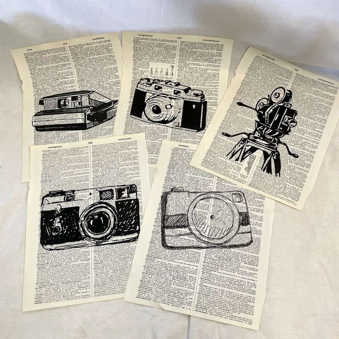 Set of 5 Camera Theme Dictionary Prints Camera Vintage Video Camera
