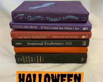 Shades of orange and black book decor bundle Halloween decor authentic books creative Halloween decorations decorative book stack books