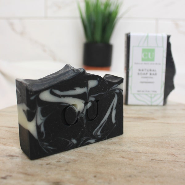 Natural Natural Handcrafted Soap,  Charcoal & Peppermint Soap, Vegan Skincare, Detoxifying Soap, Sensitive Skin, Facial Care, Spa Gift