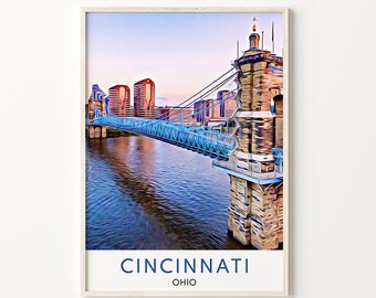 Cincinnati, Cincinnati Print, Cincinnati Gift, Cincinnati Souvenir, Cincinnati Art, Ohio, Ohio Art, Cincinnati Decor, Cincinnati Wall Art