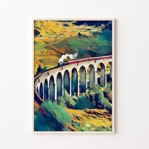 Scotland Art, Glenfinnan Viaduct, Scotland Print, Jacobite Express, Steam Train Art, Scotland Wall Art, Scotland Poster, Scotland Decor