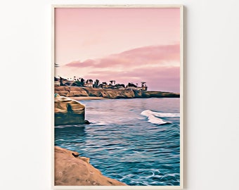 San Diego, San Diego Art, Sunset Cliffs Poster, California Print, San Diego Print, San Diego Wall Art, California Painting, San Diego Poster