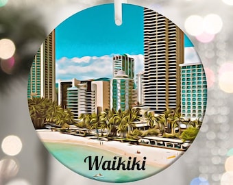 Waikiki Ornament, Christmas Ornament, Tree Ornaments, Travel Ornament, Hawaii Ornaments, Holiday Decoration, Hawaii Gifts, Hawaii, Travel