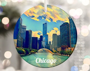 Chicago Flag Snowflake Christmas Ornament - Zinc Alloy Holiday Decor For Tree Or Home