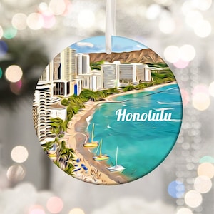 Honolulu Ornament, Christmas Ornament, Hawaii Christmas, Hawaii Ornament, Holiday Decoration, Honolulu Gift, Travel Ornament, Travel