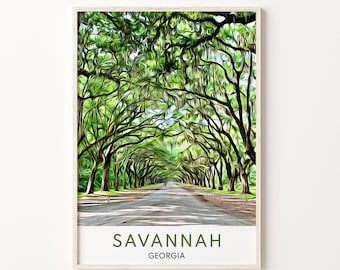 Savannah Print, Savannah Wall Art, Savannah Poster, Savannah Art, Savannah Artwork, Savannah Gift, Georgia Painting, Georgia Travel