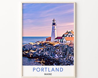 Impresión de Portland, Arte de Portland, Cartel de Portland, Arte de la pared de Portland, Pintura de Portland, Impresión de arte de Portland, Pintura de Maine, Viajes a Maine