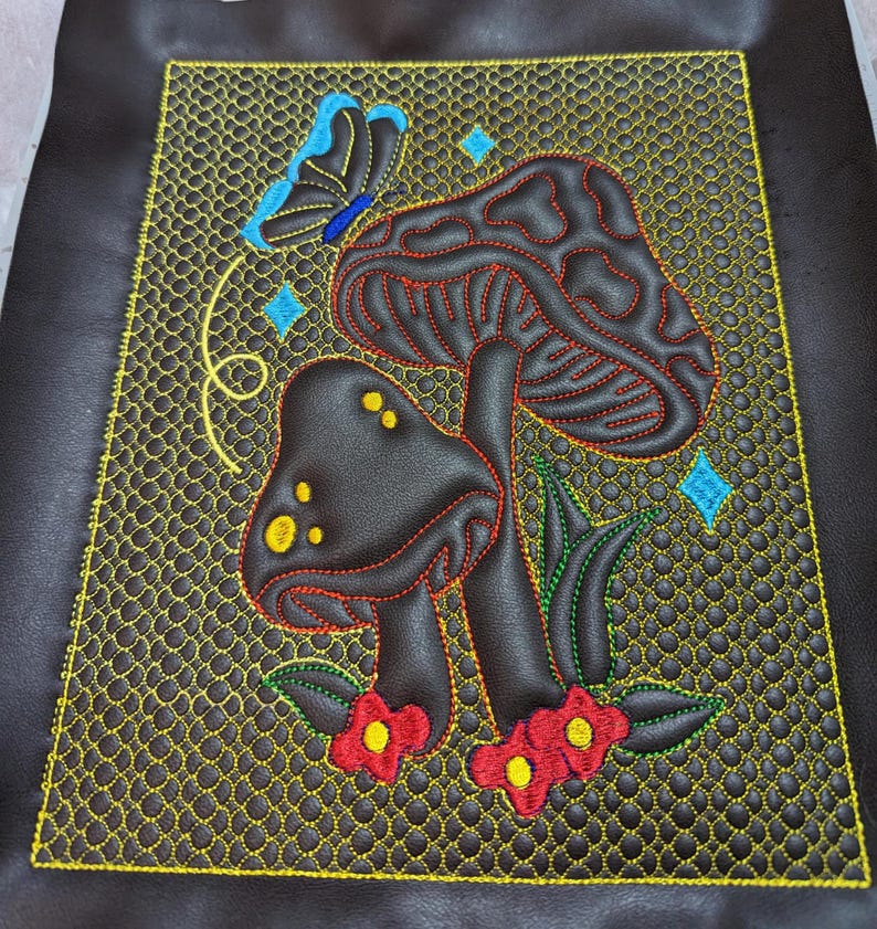 Embroidered Letherette Trapunto Mushroom Butterfly Embroidery Design. Digital File ONLY - Etsy