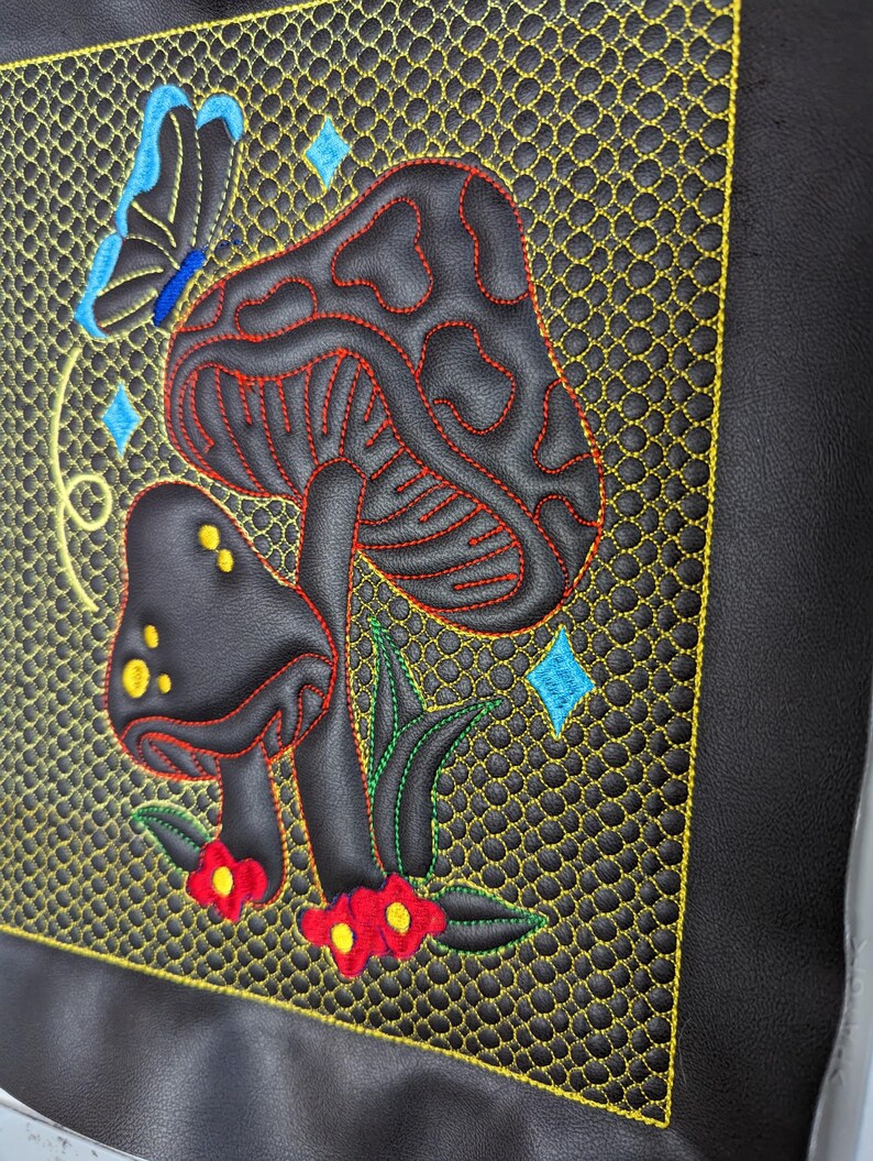 Embroidered Letherette Trapunto Mushroom Butterfly Embroidery Design. Digital File ONLY - Etsy