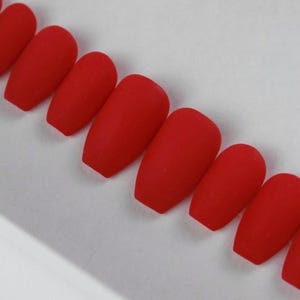 Real Rouge | 10 Reusable Press On Nails | PBD Classic Collective | Solid Color Nails | Hand Painted Nails | Red Nails