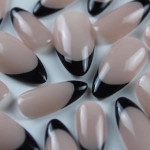 Leather Classic French | 10 Reusable Press On Nails | PBD Classic Collective | Hand Painted Nails | Black French Tip Nails