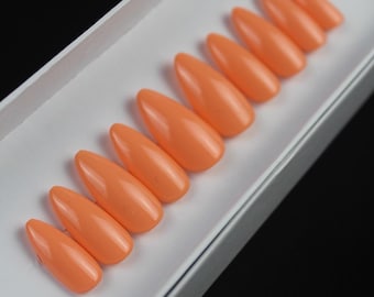 Orange Press On Nails | 10 Reusable Solid Color, Hand Painted Nails