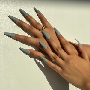 Denim | 10 Reusable Press On Nails | PBD Classic Collective | Solid Color Nails | Hand Painted Nails | Blue Nails