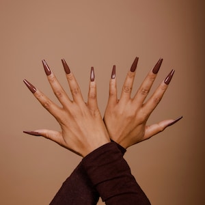 Mahogany | The Tones Collection | 10 Reusable Press On Nails| Hand Painted Nails| Solid Color Nails | Custom Brown Nails