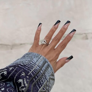 Leather Angled French | 10 Reusable Press On Nails | PBD Designed Exclusives | Hand Painted Nails | French Nails | Black Nails