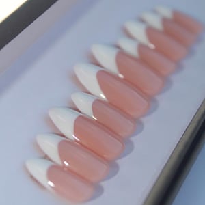 Hand Painted White Tip Press On Nails | 10 Reusable French Manicure Nails