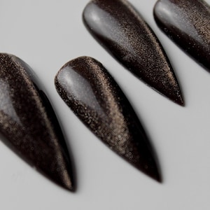 Madonna | PBD Designed Exclusives | 10 Reusable Press On Nails | Hand Painted Nails | Cateye Nails | Brown Nails