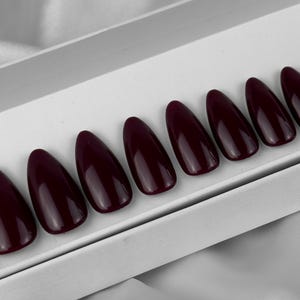 In Too Deep | 10 Reusable Press On Nails | PBD Classic Collective | Solid Color Nails | Hand Painted Nails | Deep Red Nails