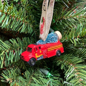Fire truck gift for men fire fighter Father's Day Gift fire engine present for dad Freightliner vintage fire truck Christmas tree Ornament