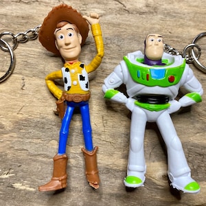 Handmade Up-Cycled Toy Story keychain, YOUR CHOICE Buzz Lightyear or Woody keyring, bag charm, backpack charm, key chain, Father&#39;s Day gifts