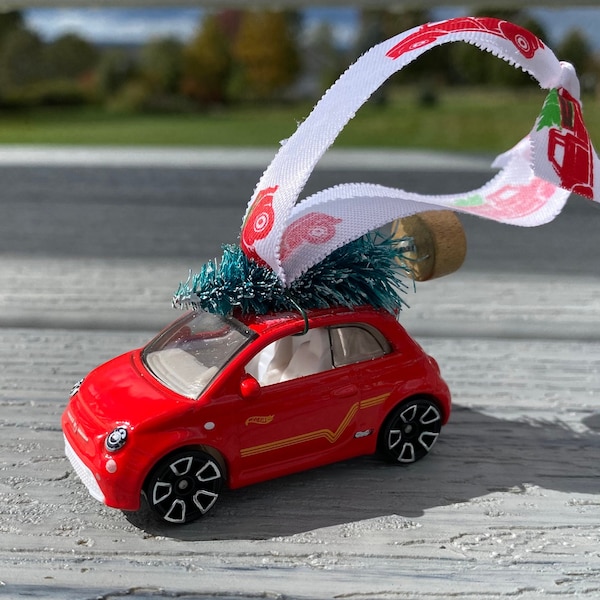 Custom FIAT 500e Christmas Tree Ornament made from Hot Wheels diecast, FIAT 500 Accessories, FIAT gift, Mother's Day Gift, Electric Car Gift