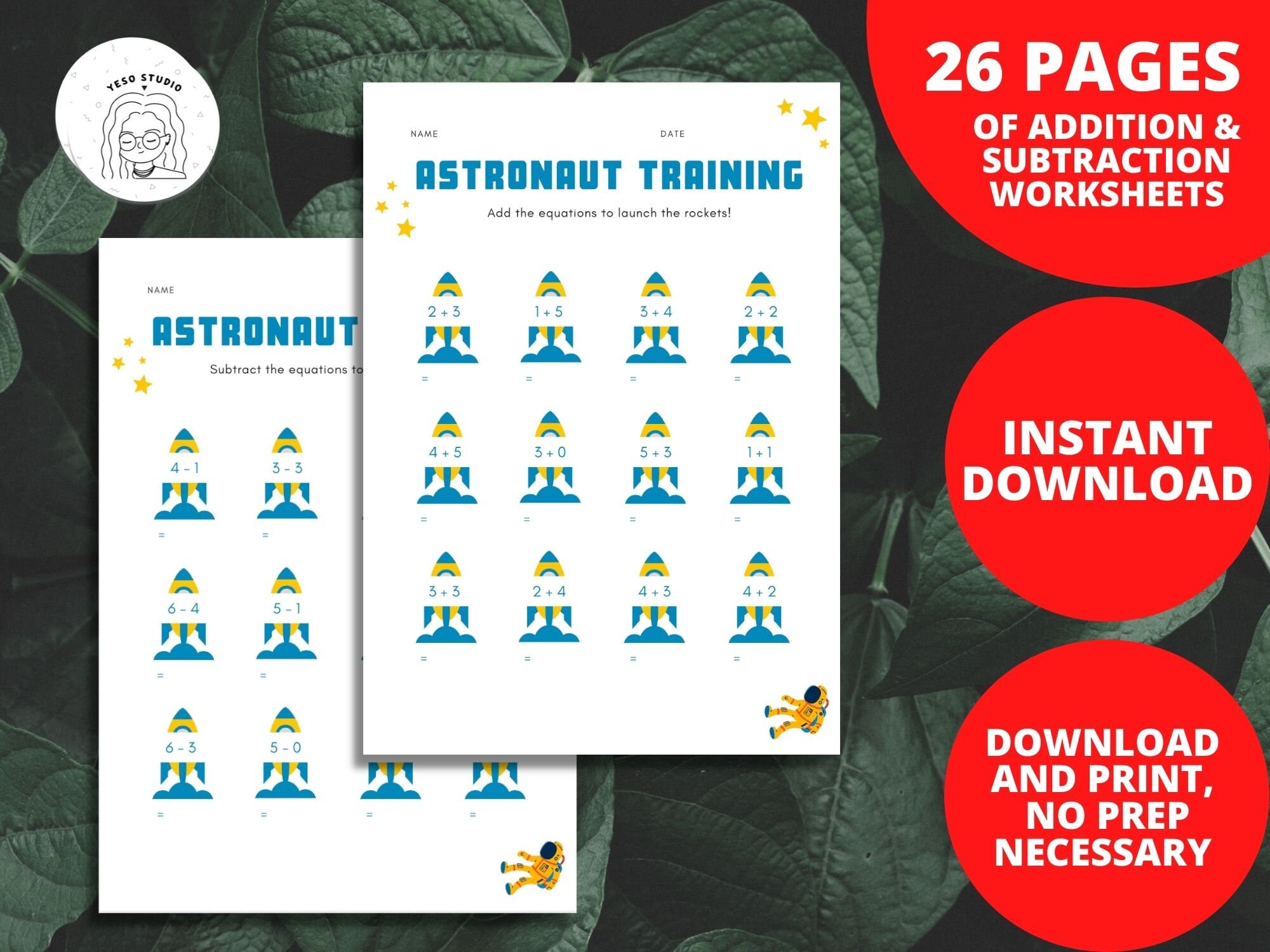 Kindergarten/Preschool Math Worksheets Addition and | Etsy