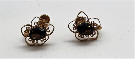 Vintage "ING" Screw Type Earrings of Smoky Quartz… - image 2