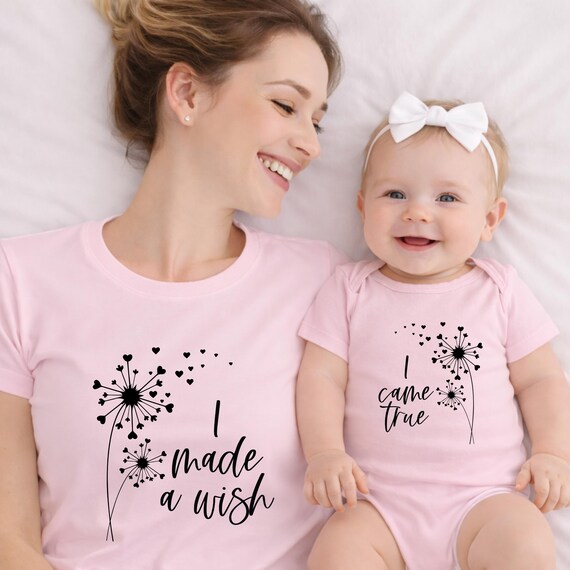 Mommy and Me Matching Shirts I Made a Wish I Came True Dandelion Shirt Mom and Baby Outfit Mother Daughter Gift New Mom Shirt