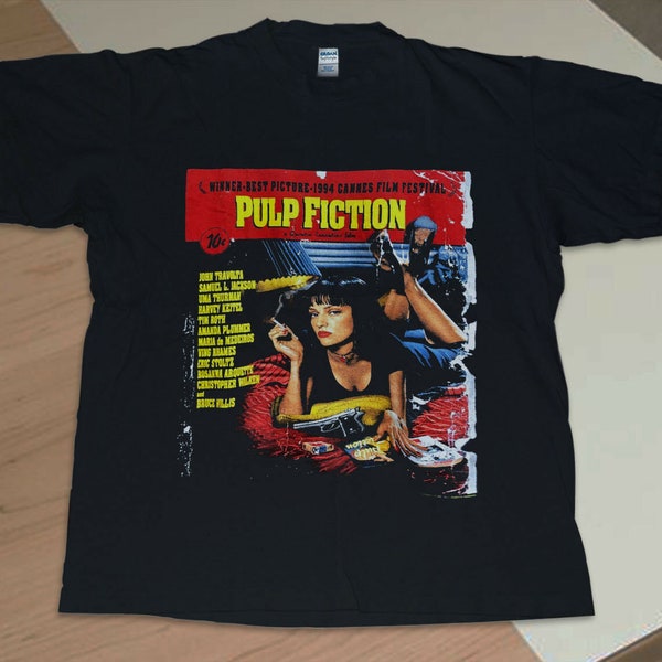 Vintage 90s Pulp Fiction 1994 American Black Comedy Crime Men's Tshirt Size USA Unisex Heavy Cotton