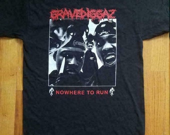 Camiseta de hip hop de los 90 para hombre, Gravediggaz Nowhere to Run, talla EE. UU., unisex, algodón pesado