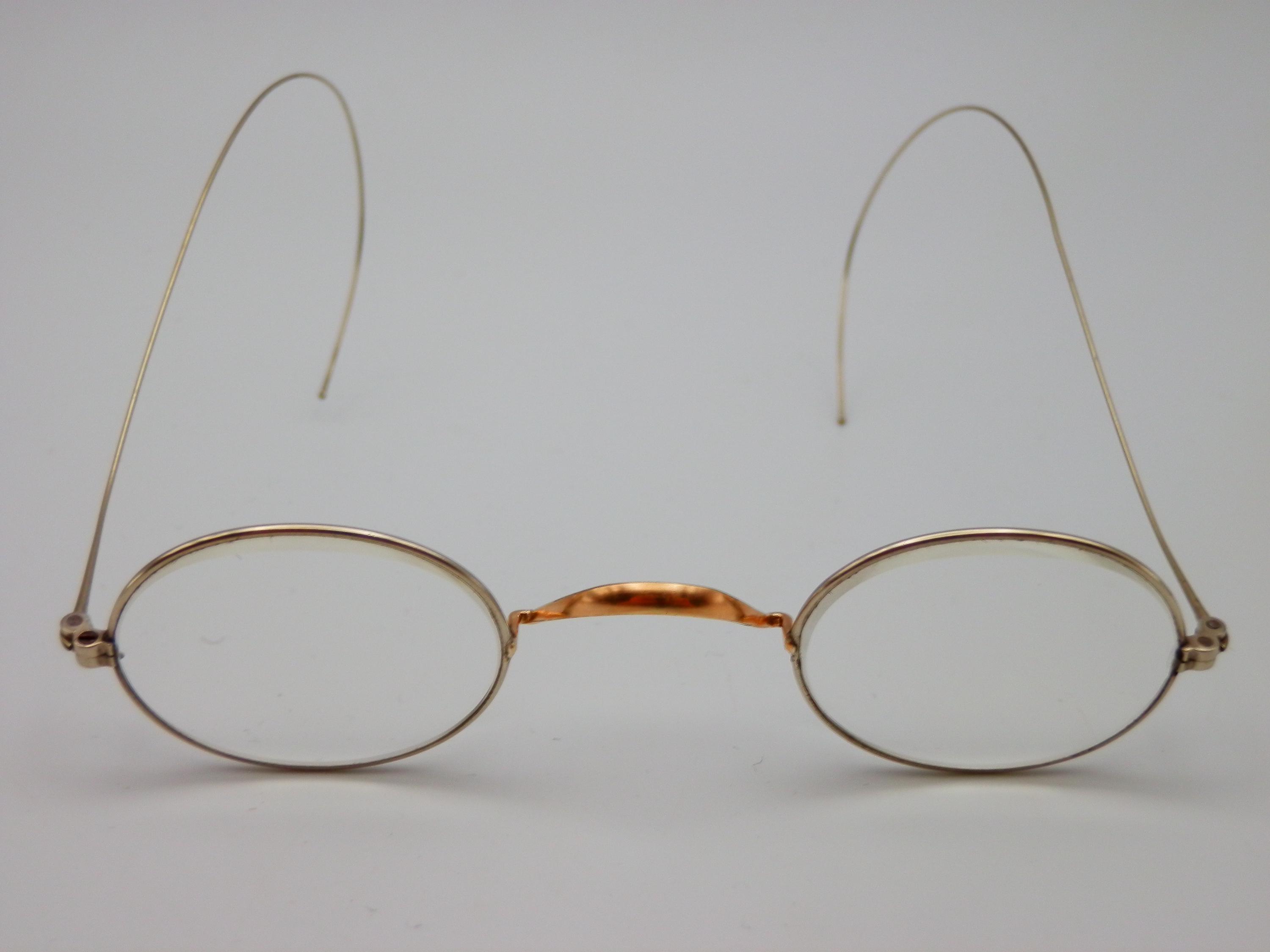 Antique 1890 s AO Victorian Era NICKEL GOLD Wire Rim Eyeglasses 