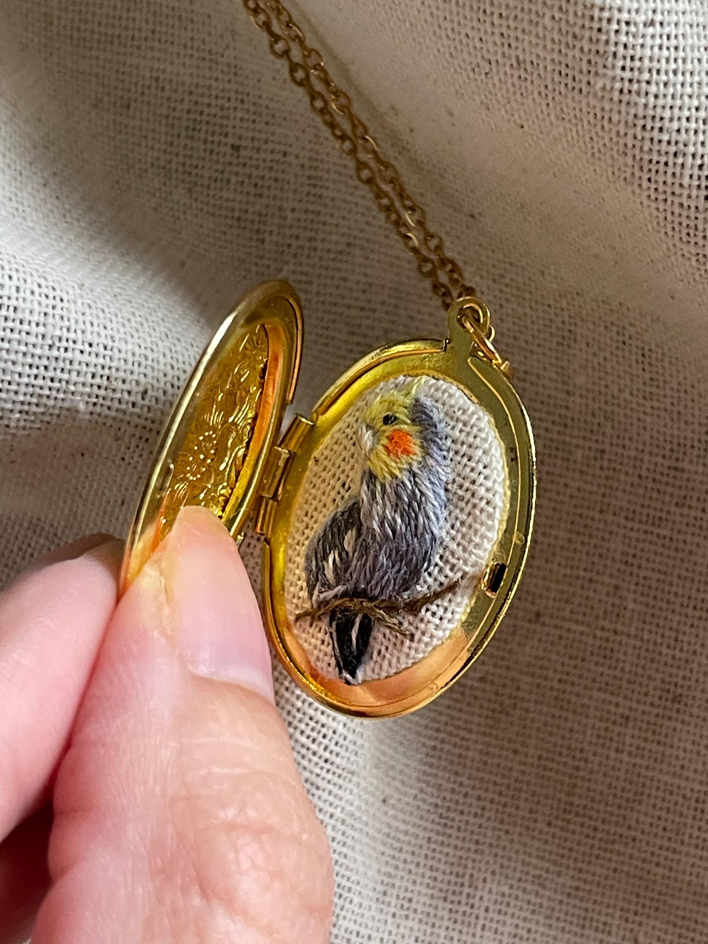 Cloth Locket Hand-embroidered Parrot Locket Necklace | Cockatiel Necklace | Gold ...